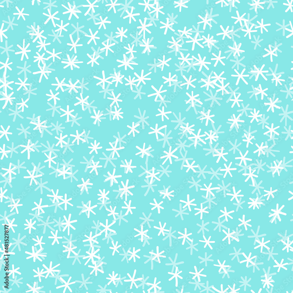 Winter seamless pattern with white snowflakes on blue background. Vector illustration for fabric, textile wallpaper, posters, gift wrapping paper. Christmas vector illustration. Winter seamless pattern with white snowflakes on blue background. Vector illustration for fabric, textile wallpaper, posters, gift wrapping paper. Christmas vector illustration.