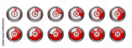 Timer clock, stopwatch icon set. Label preparation time or cooking time