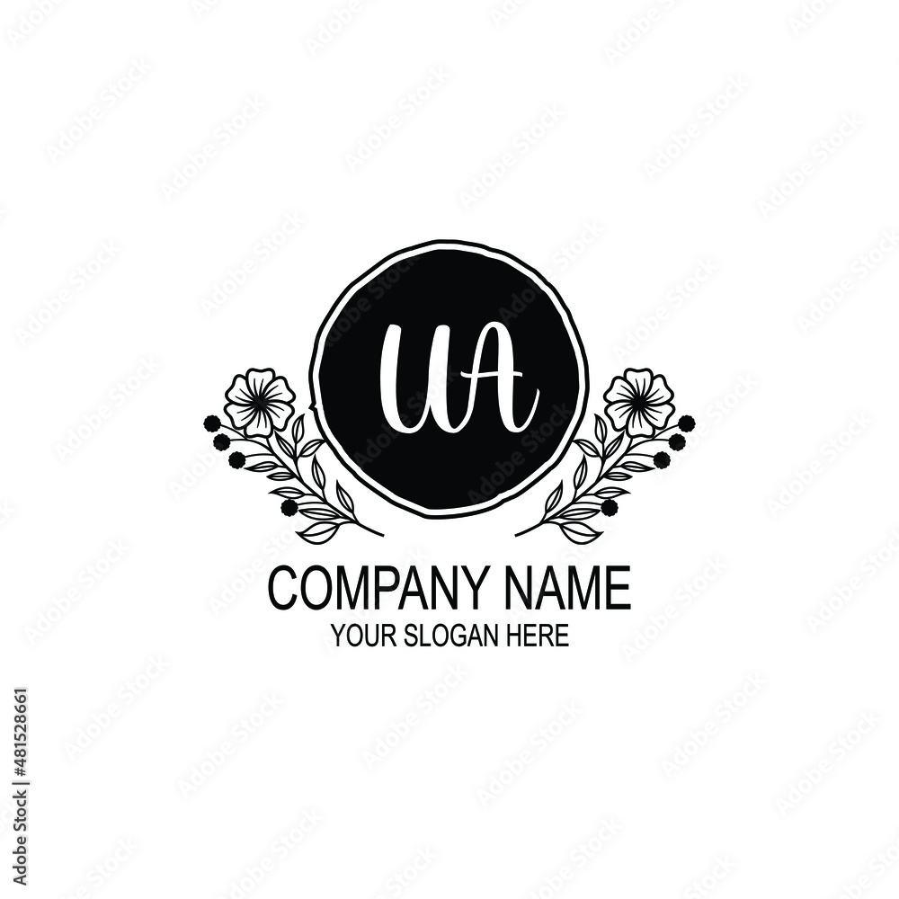 UA initial hand drawn wedding monogram logos
