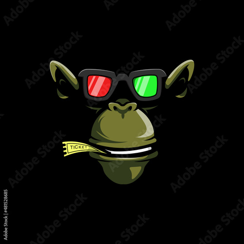 Illustration of monkey face with cinema ticket