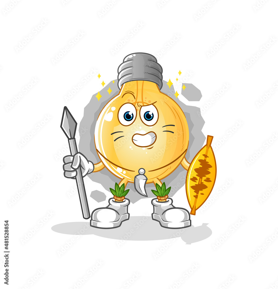 Obraz premium bulb african tribal fighter mascot. cartoon vector