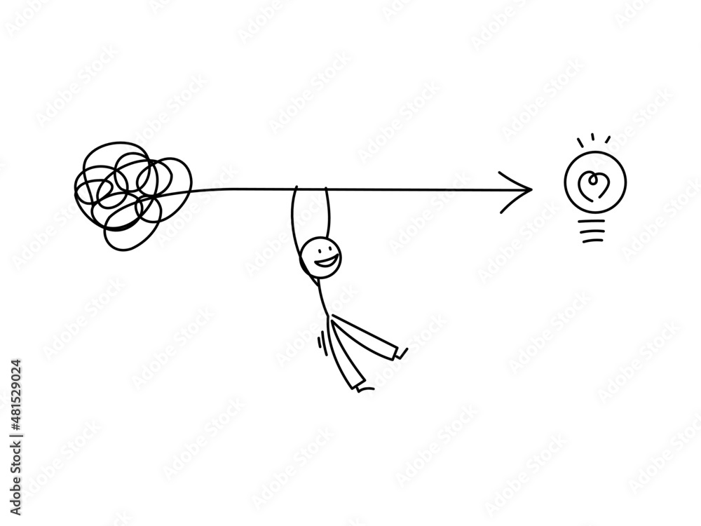 シンプルな棒人間のイラスト 思考の矢印とひらめき Stock Vector Adobe Stock