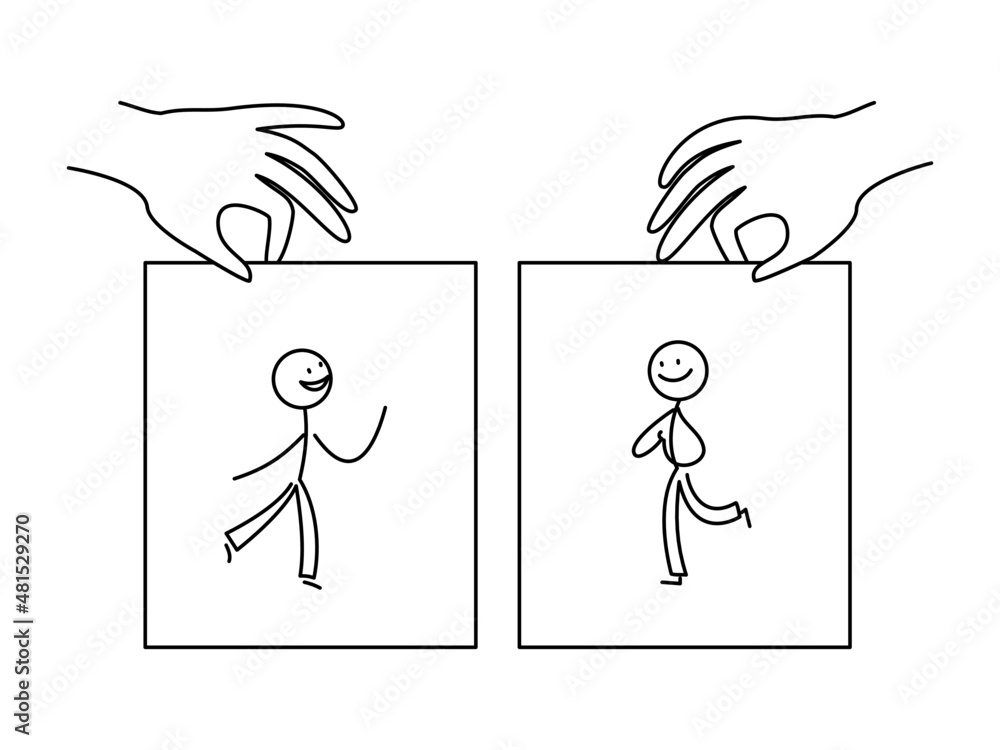 Fototapeta premium シンプルな棒人間のイラスト 出会いを作る