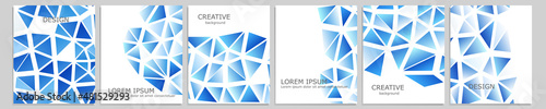Set of vector cover notebook design. Abstract blue minimal triangles halftone template design for notebook paper, copybook brochures, book, magazine. Planner and diary cover for print