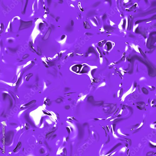 Abstract texture of glass surface purple color. Glossy surface of water. Texture of liquid molten gold. Square image. 3D image. 3D rendering.