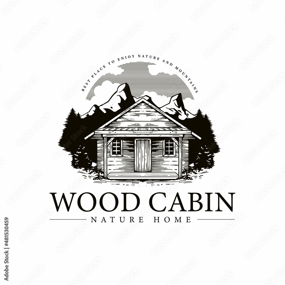 cabin mountain hand drawn logo