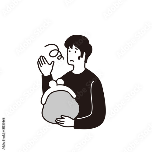 財布を持つシンプルな男性のイラスト　困った表情
