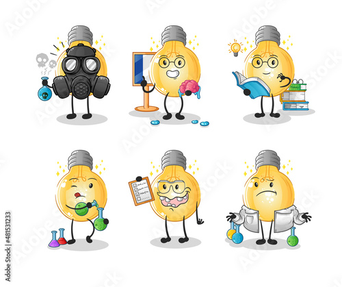 bulb scientist group character. cartoon mascot vector