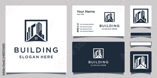 Building construction, modern apartment logo design, logo and business card design