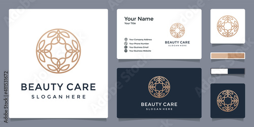 gold color logo design inspiration with circular lotus flower