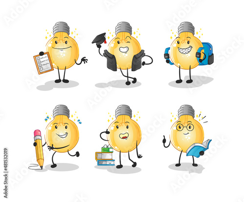 bulb education set character. cartoon mascot vector