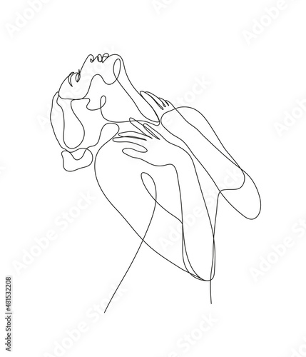 Single line hand drawn young woman figure, body, female beauty, minimalistic beautyful girl. Dynamic continuous one line graphic vector design. Black and white illustration