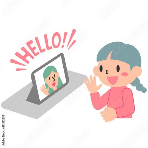 タブレットで英語学習をする女の子
