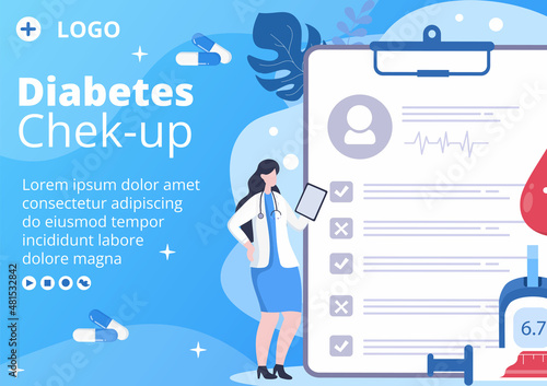 Diabetes Testing Brochure Template Flat Design Illustration Editable of Square Background Suitable for Healthcare Social Media or Greetings Card