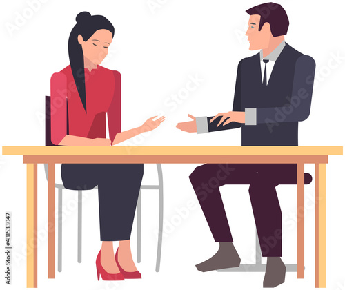 Businesspeople have project strategy planning meeting. Teamwork with business plan, creating new creative project. Meeting to discuss starting business. Colleagues discussing work in entrepreneurship
