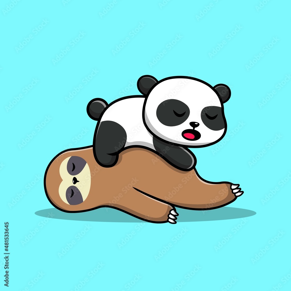 Cute Panda And Sloth Sleeping Cartoon Vector Icon Illustration. Animal ...