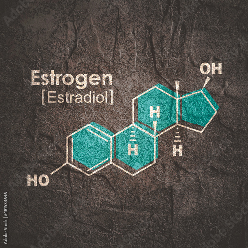 Chemical molecular formula of human hormone estrogen.