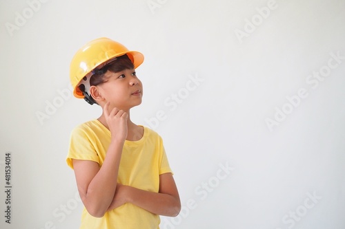 Kid construction worker with helmet