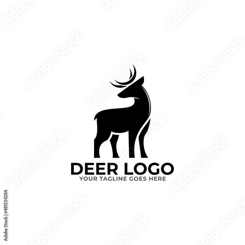 Deer silhouette standing vector logo template on white background. Vector logo Illustration.