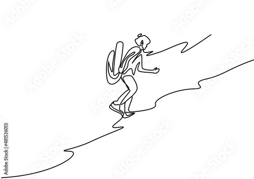 fast going nature lover running upwards in nature goes with his backpack