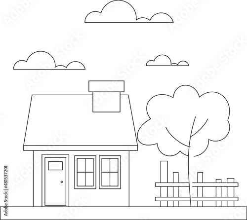 House Coloring Book Page Design. coloring page design. coloring page for kids.