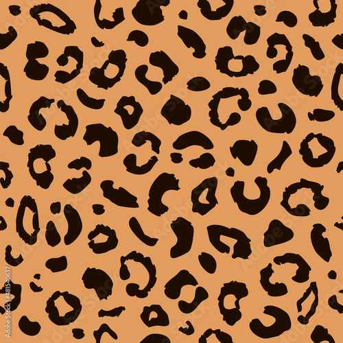 Hand drawn animal skin shapes seamless pattern, cheetah or leopard spots texture. Abstract background for wrapping paper, textile, wallpaper.