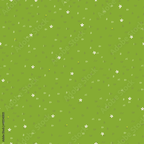 Lawn grass seamless in summer,Vector cartoon nature green field texture,Cute meadow and daisy in spring,Pattern summer grass on ground,Endless seasonal for four seasons,Natural abstract background