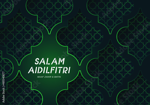 Hari Raya greetings design template vector/illustration with malay words that mean 'blessed aidilfitri' , 'i seek forgiveness'