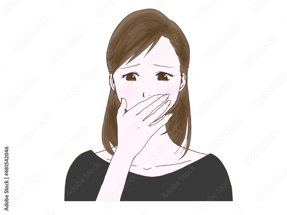 セミロングの女性_泣き顔①口に手 セミロングの女性_泣き顔①口に手