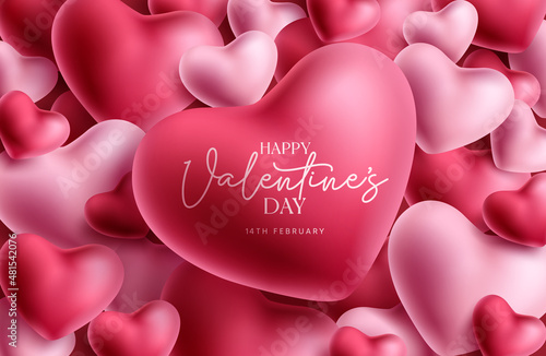 Valentine heart balloon vector background design. Happy valentine's day text in heart shape elements with balloons background. Vector illustration.
