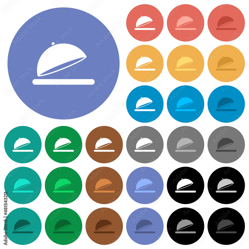 Open food tray round flat multi colored icons Open food tray round flat multi colored icons