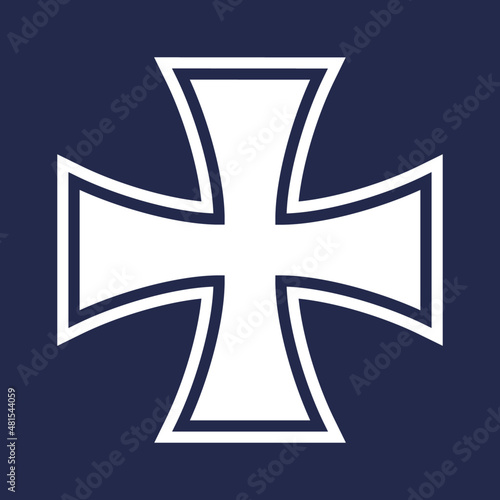 Iconic german iron cross isolated on blue - Vector flat style military cross illustration