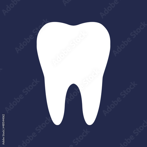 White tooth silhouette icon isolated on blue background - medical, dentist related vector graphic