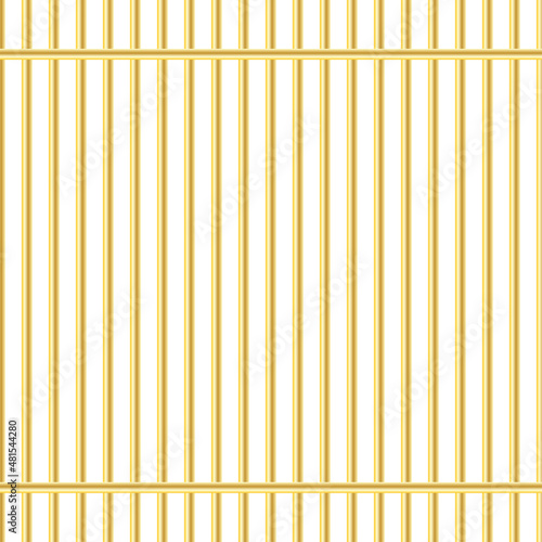 Vector golden lattice on a white background. Metal grid rods in gold color. Prison stick seamless pattern.