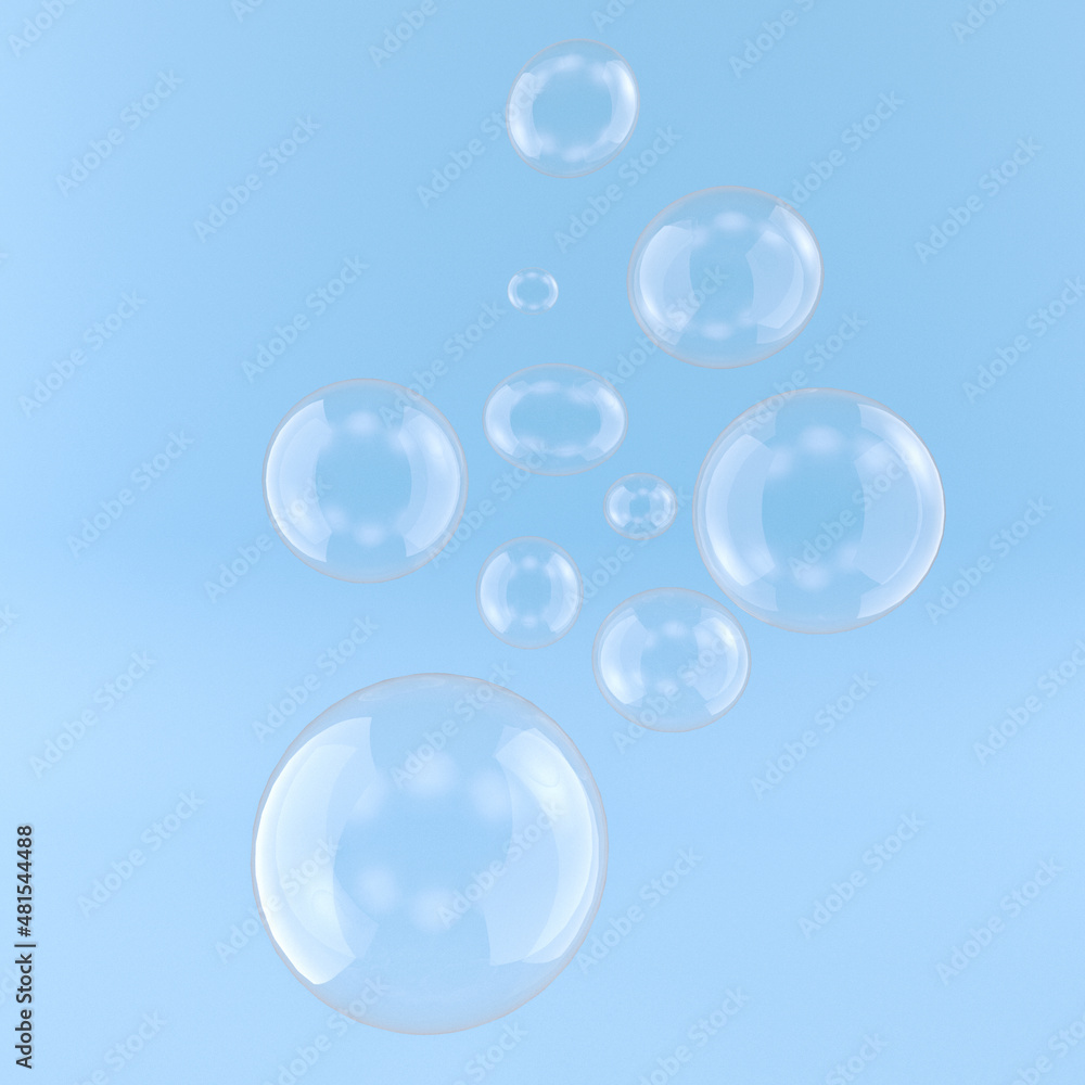soft transparent  soap bubbles on blue sky