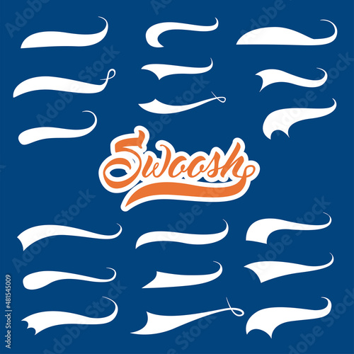 Underline swishes tail collection. Swoosh element for sport, logo design. Vector hand drawn illustration