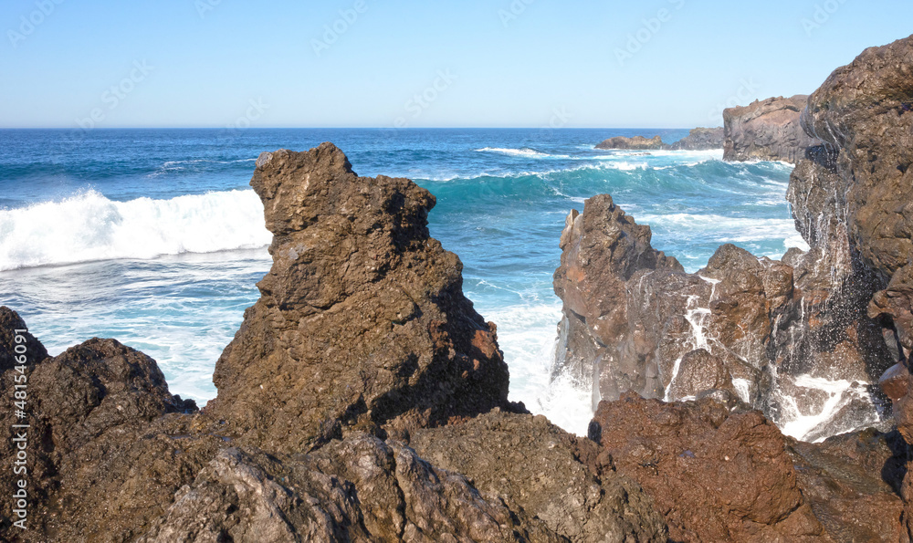 Huge waves crashing on the coast of Lanzarote