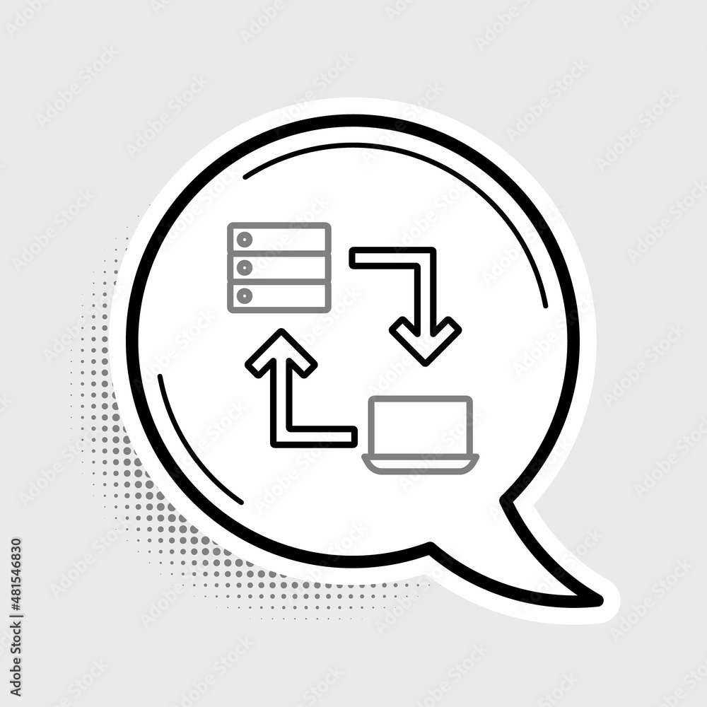Line Online working icon isolated on grey background. Freelancer man working on laptop at his house. Remote work. Distant job concept. Colorful outline concept. Vector Line Online working icon isolated on grey background. Freelancer man working on laptop at his house. Remote work. Distant job concept. Colorful outline concept. Vector