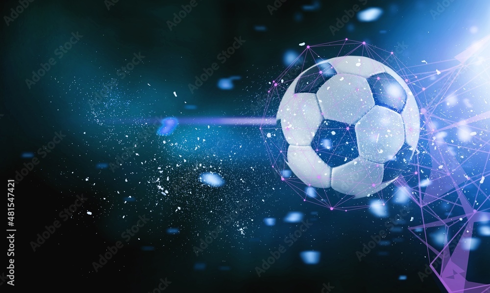 Naklejka premium Internet live streaming of a soccer match, ball on the background