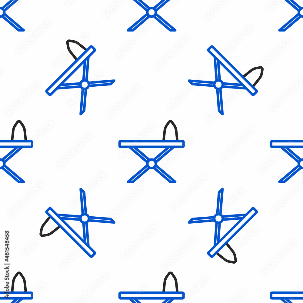 Line Electric iron and ironing board icon isolated seamless pattern on white background. Steam iron. Colorful outline concept. Vector