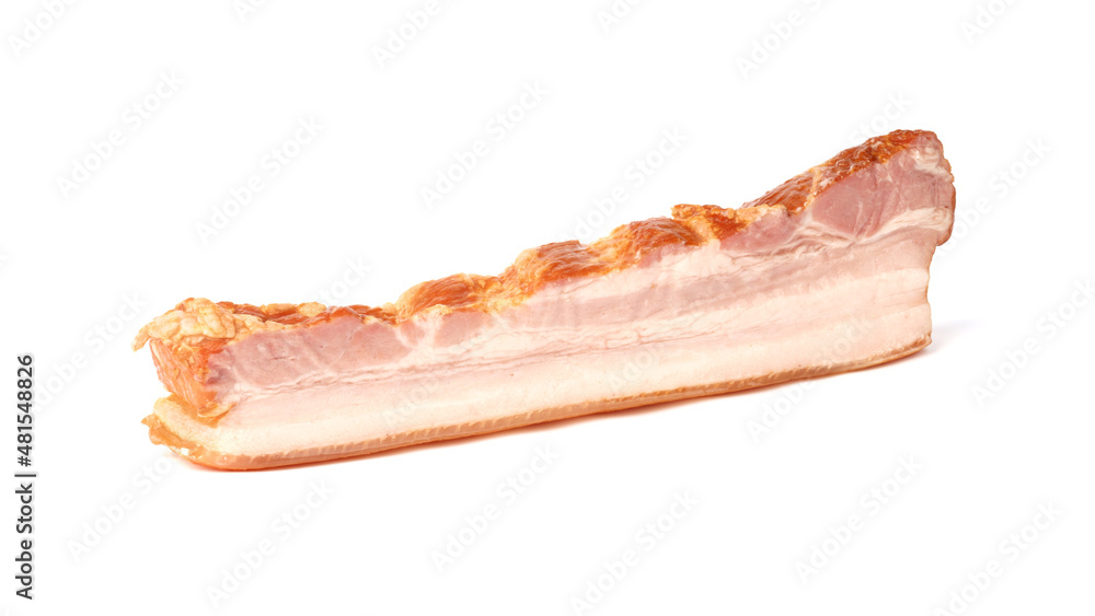 raw piece of smoked bacon isolated on white raw piece of smoked bacon isolated on white