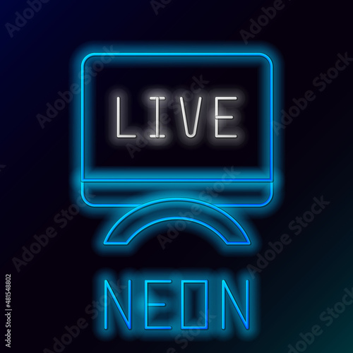 Glowing neon line Live report icon isolated on black background. Live news, hot news. Colorful outline concept. Vector