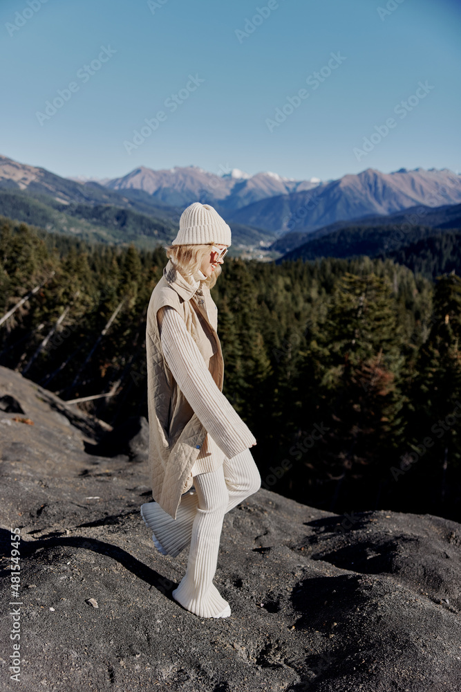 young woman fashion glasses mountain top nature freedom landscape young woman fashion glasses mountain top nature freedom landscape