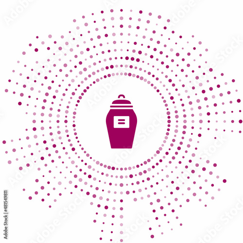 Purple Funeral urn icon isolated on white background. Cremation and burial containers, columbarium vases, jars and pots with ashes. Abstract circle random dots. Vector