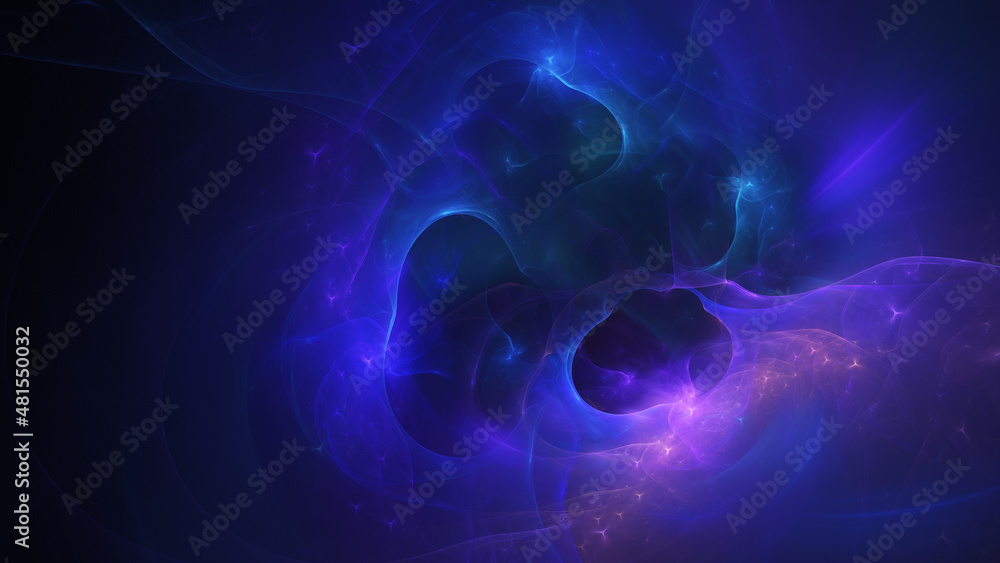 Abstract colorful blue and violet fiery shapes. Fantasy light background. Digital fractal art. 3d rendering.