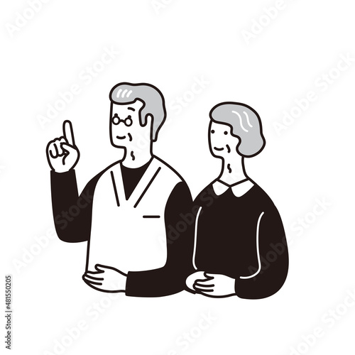 ワンポイントの仕草をする高齢者男性と女性のイラスト
