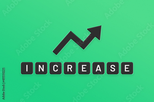 Increase text with arrow up on green background.