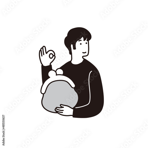財布を持つシンプルな男性のイラスト
