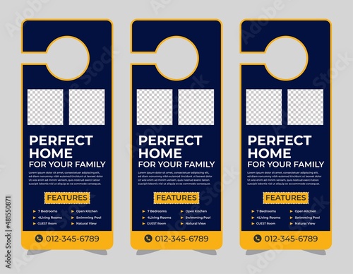 Door hanger design template, hotel knob design. Vector door hanger.	
