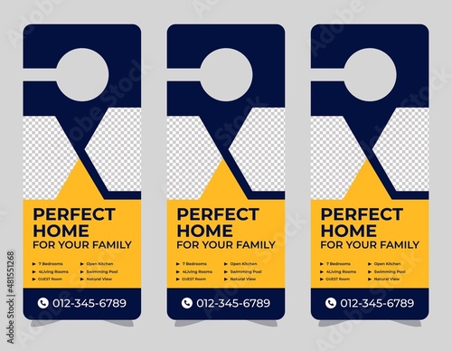 Door hanger design template, hotel knob design. Vector door hanger.	
